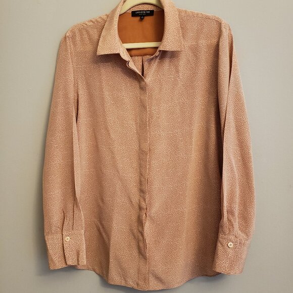 Lafayette 148 Scottie Silk Classic Office Button Down Beige Shirt - Picture 1 of 10